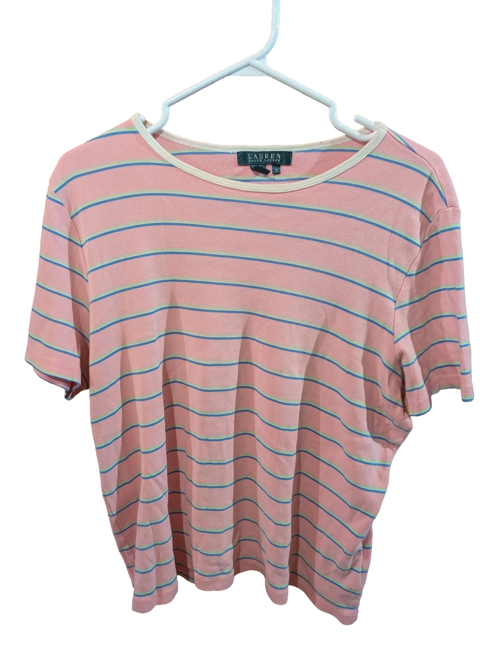 Lauren Ralph Lauren Pink and Blue Striped Crewneck Tee